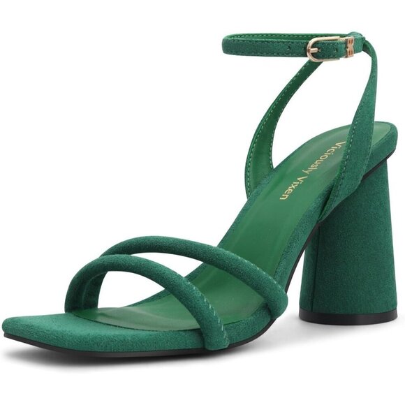 No Brand Shoes - Women's Green Block High Heels Square Toe Heeled Sandals Ankle Strap Shoes